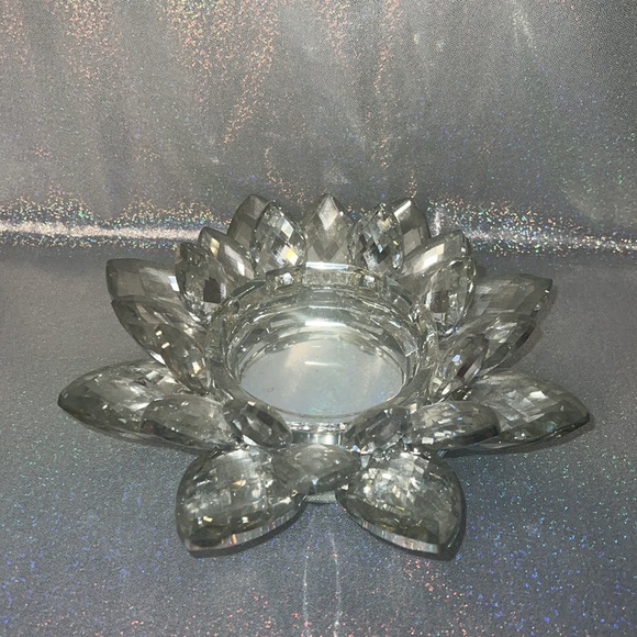 Large crystal candle holder lotus flower shiny sparkly silver mirrored luxury - Picture 4 of 9